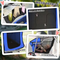 Hundewagen Hundebuggy Faltbar Katzenwagen bis 10kg mit Regenschutz Reflektorstreifen Aufbewahrungskorb 77x44x102cm Blau