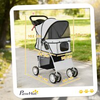 Hundewagen Hundebuggy Faltbar Katzenwagen bis 10kg mit Regenschutz Reflektorstreifen Aufbewahrungskorb 77x44x102cm Grau