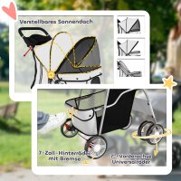 Hundewagen Hundebuggy Faltbar Katzenwagen bis 10kg mit Regenschutz Reflektorstreifen Aufbewahrungskorb 77x44x102cm Grau