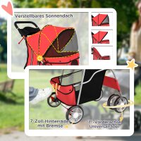 Hundewagen Faltbar Hundebuggy mit Reflektorstreif Aufbewahrungskorb Kissen für kleine Hunde bis 10 kg 77x44x102cm Rot