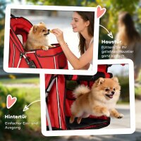 Hundewagen Faltbar Hundebuggy mit Reflektorstreif Aufbewahrungskorb Kissen für kleine Hunde bis 10 kg 77x44x102cm Rot