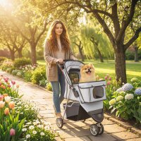 Hundewagen Faltbar Hundebuggy mit Aufbewahrungskorb...