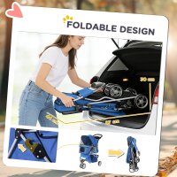 Hundewagen Hundebuggy Faltbar bis 10kg mit Aufbewahrungskorb, Kissen, Netzfenstern, für kleine Hunde, 77x44x102cm Blau
