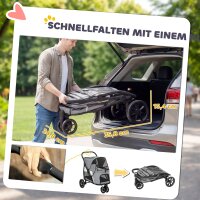 Hundewagen Faltbar Hundebuggy mit waschbarem Kissen, Netzfenstern, 3 Räder, für mittelgroße Hunde bis 20 kg, Grau