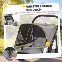 Hundewagen Faltbar Hundebuggy mit waschbarem Kissen, Netzfenstern, 3 Räder, für mittelgroße Hunde bis 20 kg, Grau