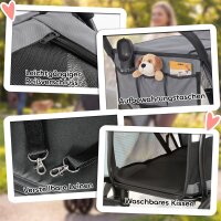 Hundewagen Faltbar Hundebuggy mit waschbarem Kissen, Netzfenstern, 3 Räder, für mittelgroße Hunde bis 20 kg, Grau