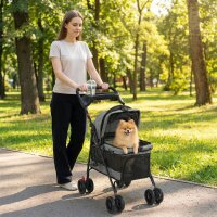 Hundewagen Faltbar Hundebuggy mit Kissen Netzfenstern...