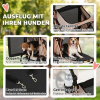 Hundewagen Faltbar Hundebuggy für Hunde bis 20 kg mit 360°Drehrädern Netzfenster Kissen Verstellbarer Griff Hellbraun
