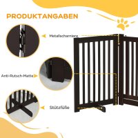 Absperrgitter Hund Freistehendes Verstellbares Schutzgitter mit Füßen 155 x 76 cm Holz Hundegitter Klappbar Treppenschutzgitter für Treppen, Türen, Küche, Flur, 3 Paneelen, Dunkelbraun