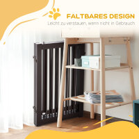Absperrgitter Hund Freistehendes Verstellbares Schutzgitter mit Füßen 155 x 76 cm Holz Hundegitter Klappbar Treppenschutzgitter für Treppen, Türen, Küche, Flur, 3 Paneelen, Dunkelbraun