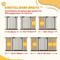 Türschutzgitter Treppenschutzgitter mit 17,5/20,3/30,5 cm Verlängerung Türgitter ohne Bohren mit Auto-Close für Breiten 74-147,5 cm Beidseitig Schwenkbar Metall Schwarz