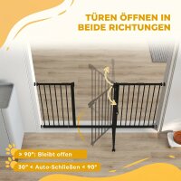 Türschutzgitter Treppenschutzgitter mit 17,5/20,3/30,5 cm Verlängerung Türgitter ohne Bohren mit Auto-Close für Breiten 74-147,5 cm Beidseitig Schwenkbar Metall Schwarz