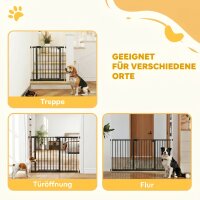 Türschutzgitter Treppenschutzgitter mit 17,5/20,3/30,5 cm Verlängerung Türgitter ohne Bohren mit Auto-Close für Breiten 74-147,5 cm Beidseitig Schwenkbar Metall Schwarz