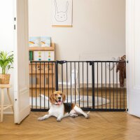 Türschutzgitter Treppenschutzgitter mit 17,5/20,3/30,5 cm Verlängerung Türgitter ohne Bohren mit Auto-Close für Breiten 74-147,5 cm Beidseitig Schwenkbar Metall Schwarz