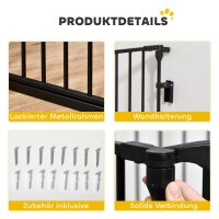 2-in-1 Absperrgitter, Haustier-Laufstall, Sicherheitstor, faltbar, Metall, 300 x 3 x 74,5 cm, Schwarz