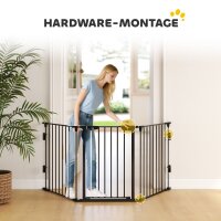 2-in-1 Absperrgitter, Haustier-Laufstall, Sicherheitstor, faltbar, Metall, 300 x 3 x 74,5 cm, Schwarz