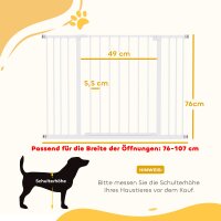 Türschutzgitter, Treppenschutzgitter ohne bohren, Hunde Absperrgitter, Schutzgitter für Haustier, Hundegitter, Klemmbefestigung, Metall, Weiß, 76-107 x 76 cm