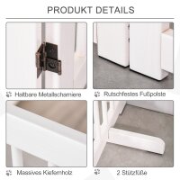 Absperrgitter Hund 4-teilig, 204 x 75 cm Faltbar Türschutzgitter mit Tür, Freistehend Hundegitter mit 2 Stützfüßen, Treppengitter aus Holz für Flur, Küche, Treppe, Weiß