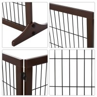 Absperrgitter Hund Freistehendes Schutzgitter mit Füßen 185 x 71 cm Holz Hundegitter Treppenschutzgitter Treppengitter Hundeabsperrgitter für Treppen, Türen, Küche, Flur, 3 Paneelen, Braun