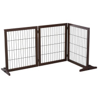 Absperrgitter Hund Freistehendes Schutzgitter mit Füßen 185 x 71 cm Holz Hundegitter Treppenschutzgitter Treppengitter Hundeabsperrgitter für Treppen, Türen, Küche, Flur, 3 Paneelen, Braun