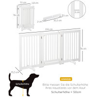 Absperrgitter Hund Freistehendes Verstellbares Schutzgitter mit Füßen 155 x 76 cm Holz Hundegitter Klappbar Treppenschutzgitter für Treppen, Türen, Küche, Flur, 3 Paneelen, Weiß