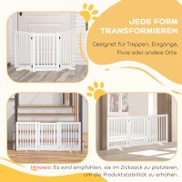 Absperrgitter Hund Freistehendes Verstellbares Schutzgitter mit Füßen 155 x 76 cm Holz Hundegitter Klappbar Treppenschutzgitter für Treppen, Türen, Küche, Flur, 3 Paneelen, Weiß
