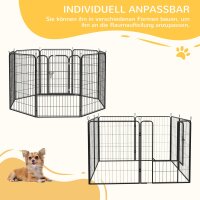 Welpenlaufstall 8-teilig 100cm hoch Hundelaufstall faltbar mit abschließbarer Tür Stahl Welpenauslauf für große Hunde für drinnen draußen Camping Garten Aufbau werkzeugfrei Grau