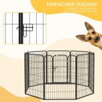 Welpenlaufstall 8-teilig 100cm hoch Hundelaufstall faltbar mit abschließbarer Tür Stahl Welpenauslauf für große Hunde für drinnen draußen Camping Garten Aufbau werkzeugfrei Grau
