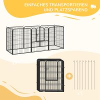 Welpenlaufstall 8-teilig 100cm hoch Hundelaufstall faltbar mit abschließbarer Tür Stahl Welpenauslauf für große Hunde für drinnen draußen Camping Garten Aufbau werkzeugfrei Grau