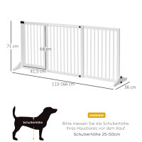 Absperrgitter Hunde Türschutzgitter Schutzgitter aus Holz Freistehendes Hundegitter mit Tür Hundeabsperrgitter Konfigurationsgitter für Kamin & Ofen Weiß 113-166 x 36 x 71 cm