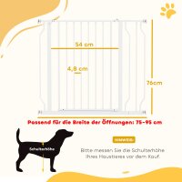 Hundeschutzgitter, Absperrgitter, Zwei-Wege-Öffnung, Wandhalterung mit Druckknöpfen, verstellbar von 75 cm bis 95 cm, Weiß
