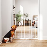 Hundeschutzgitter, Absperrgitter, Zwei-Wege-Öffnung, Wandhalterung mit Druckknöpfen, verstellbar von 75 cm bis 95 cm, Weiß