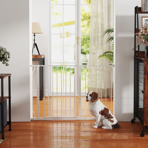 Hunde-Absperrgitter, Klemmmontage, verstellbare Länge, Stahl/ABS, 75-115 x 76cm, Weiß