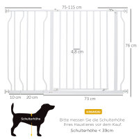 Hunde-Absperrgitter, Klemmmontage, verstellbare Länge, Stahl/ABS, 75-115 x 76cm, Weiß