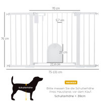 Türschutzgitter Treppenschutzgitter Hunde Absperrgitter Schutzgitter für Haustier Hundegitter Klemmbefestigung Metall ABS Weiß 75-131 x 76 cm