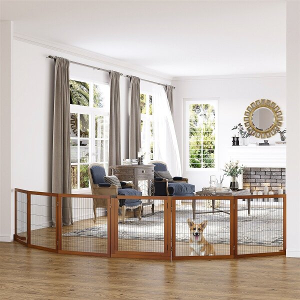 Absperrgitter für Hunde, klappbar, Kiefernholz, 432 x 36 x 70 cm, Kaffee