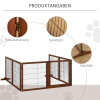 Absperrgitter für Hunde, klappbar, Kiefernholz, 432 x 36 x 70 cm, Kaffee