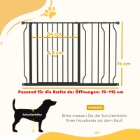 Hunde-Absperrgitter, Klemmmontage, verstellbare Länge, Stahl/ABS, 75-115 x 76cm, Schwarz