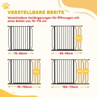 Hunde-Absperrgitter, Klemmmontage, verstellbare Länge, Stahl/ABS, 75-115 x 76cm, Schwarz