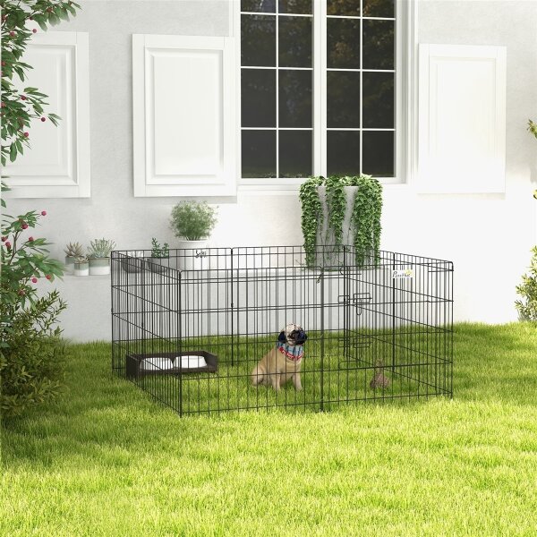 Haustierlaufstall, Spielgehege für Welpen und kleine Hunde, mit Tür, Indoor- und Outdoor-tauglich, 61 cm, Schwarz