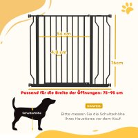 Hunde-Absperrgitter, Klemmmontage, verstellbare Länge, Stahl/ABS, 75-95 x 76cm, Schwarz