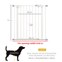 Türschutzgitter für Hunde, Absperrgitter, Schutzgitter für Haustiere, Metall, Kunststoff, 74-80 cm, Weiß
