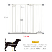 Türschutzgitter für Hunde, Absperrgitter, Schutzgitter für Haustiere, Metall, Kunststoff, ,74-80/87-94 cm, Weiß