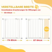 Türschutzgitter für Hunde, Absperrgitter, Schutzgitter für Haustiere, Metall, Kunststoff, ,74-80/87-94 cm, Weiß