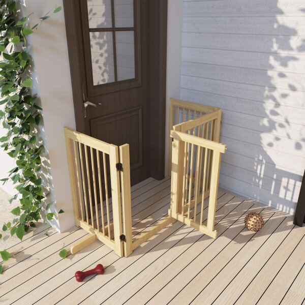 Freistehendes Hundegitter, 4 Paneele, flexibel, Kiefernholz, 204L x 36B x 75H cm, Naturholz
