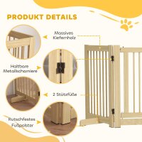 Freistehendes Hundegitter, 4 Paneele, flexibel, Kiefernholz, 204L x 36B x 75H cm, Naturholz