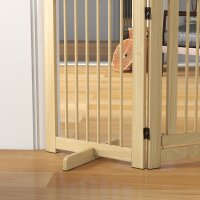 Freistehendes Hundegitter, 4 Paneele, flexibel, Kiefernholz, 204L x 36B x 75H cm, Naturholz