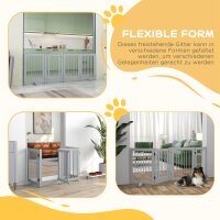 Freistehendes Hundegitter, 4 Paneele, flexibel, Kiefernholz, 204L x 36B x 75H cm, Hellgrau