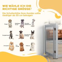 Freistehendes Hundegitter, 4 Paneele, flexibel, Kiefernholz, 204L x 36B x 75H cm, Hellgrau