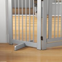 Freistehendes Hundegitter, 4 Paneele, flexibel, Kiefernholz, 204L x 36B x 75H cm, Hellgrau